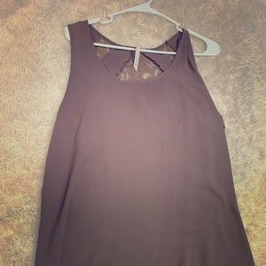 Brown sheer tank top with lace on the back